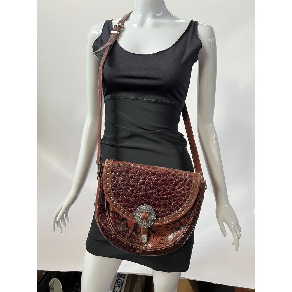 Neiman Marcus Womens Messenger Bag Brown Snakeskin Snap Flap Italy Vintage S